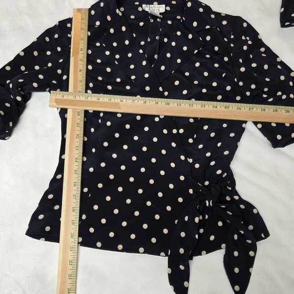 Vintage Madison Gray Silk Dress Pants & Blouse Polka Dots Navy Cream Womens 6P - Picture 3 of 14